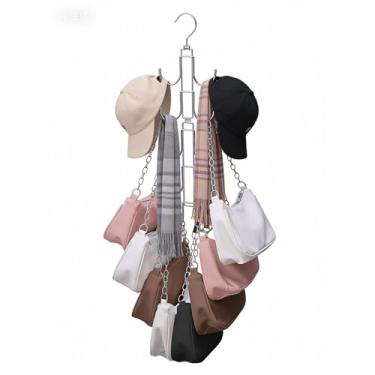 Imagem de Organizador de cabide de bolsa para armário, cabide de bolsa com 10 ganchos grandes, organizador de metal giratório de 360 graus para economizar espaço, para bolsa, cinto, cachecol, gravata (1)