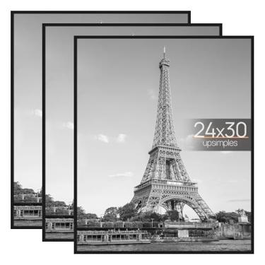 Imagem de upsimples Moldura para pôster de 61 x 76 cm, preta, pacote com 3, molduras à prova de arranhões, 61 x 76 cm, para galeria de fotos - tiras deslizantes, montagem na parede horizontal ou vertical