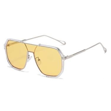 Imagem de Óculos de Sol Femininos de Uma Peça com Armação de Metal, Luxo para Homens e Mulheres, Proteção UV400, Estilo Punk (Transparente-Amarelo)