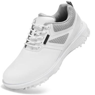 Imagem de ULTIANT Tênis de golfe masculino com sola fixa sem pregos, impermeável, leve, antiderrapante, tamanho 37-48, Todo branco, 42