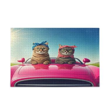 Imagem de JUZIHAI Quebra-cabeças para dirigir gatos para adultos, 1000 peças, grande, de madeira, jogos desafiadores para crianças e adultos