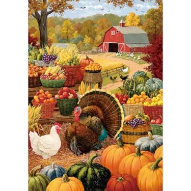 Imagem de Quebra-cabeça de Ação de Graças para adultos 500 peças – Colheita de fazenda de outono, quebra-cabeças de campo, quebra-cabeças de Halloween, brinquedo de presente de festa para adultos crianças e