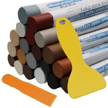 Imagem de Zorfeter Pacote com 20 bastões de enchimento de madeira com 2 raspadores, kit de reparo de móveis de cera de madeira de 20 cores, giz de cera de cera de madeira para pisos, armários, mesas e portas