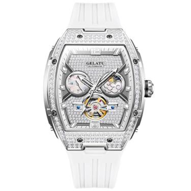 Imagem de OLEVS Relógio de pulso feminino com diamante, automático, automático, automático, elegante, luxuoso, impermeável, para mulheres, 6016: branco