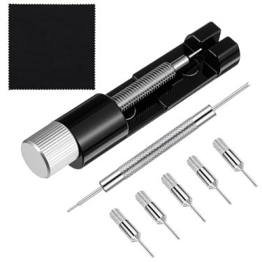 Imagem de FNANJWQ Kit de remoção de elos de relógio, removedor de pinos para alça de tamanho, ferramentas de reparo de relógio para ajustar e remover pulseiras, kit de ferramentas de ajuste de pulseira de