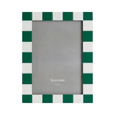 Imagem de Synovana Moldura quadriculada verde e branca – Porta-retrato 12 x 18 cm para casamento, aniversário, exibição de mesa