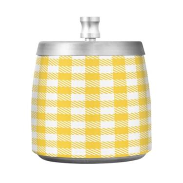Imagem de JUZIHAI Cinzeiro amarelo xadrez búfalo com tampa, cinzeiro de aço inoxidável inodoro à prova de vento cinzeiro sem fumaça para escritório em casa, pátio, varanda, cigarro