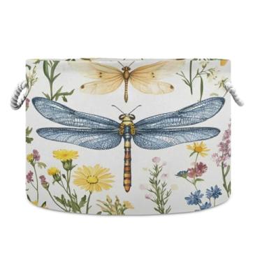 Imagem de JUZIHAI Cesto de armazenamento grande Dragonfles, cesto de roupa suja dobrável à prova d'água com alças de corda de algodão para organização doméstica no quarto, banheiro e carro