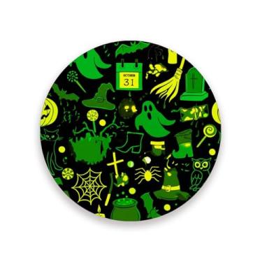 Imagem de JUZIHAI Conjunto de 2 porta-copos com ícones temáticos de Halloween, porta-copos redondos de pedra de cerâmica absorvente de 9 cm com base de cortiça, tapete de proteção de mesa para cozinha, bar