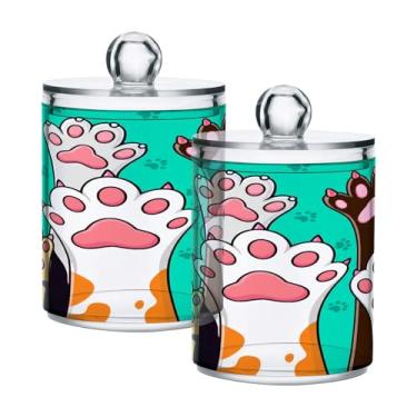 Imagem de Qilmy Pacote com 2 suportes Qtip de desenho animado Cat Paws, frascos de boticário de 400 ml, vasilha organizadora de banheiro para cotonetes, bolas de algodão, almofadas de maquiagem, fio dental