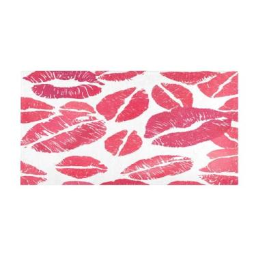 Imagem de JUZIHAI Tapete de banho de batom vermelho 99 x 50 cm, tapete de pelúcia macio e absorvente, tapete lavável antiderrapante para banheiro, quarto, cozinha, entrada