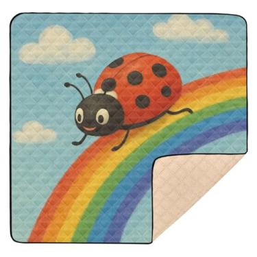 Imagem de Qilmy Tapete de brinquedo para bebês Rainbow Bug 127 cm x 127 cm, macio à prova d'água, tapete para bebês e crianças, antiderrapante, lavável, cercadinho