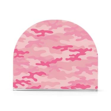 Imagem de Qilmy Porta-guardanapos acrílico camuflado rosa, suporte de lenços de mesa independente, dispensador de papel de coquetel para cozinha, jantar, restaurante, bar, decoração, 1 pacote