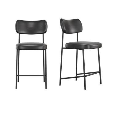 Imagem de Kit 2 Banquetas Média Mona Metal Pintura Epóxi Assento Courino Preto SSX Multicoisas