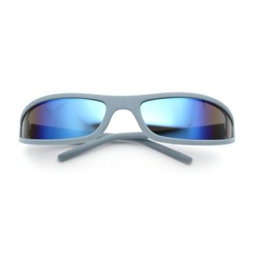 Imagem de Óculos de sol esportivos de plástico retrô com fenda fina e estreita, Azul - Azul espelhado, 5 5/8" (143mm) x 1 3/16" (30mm)