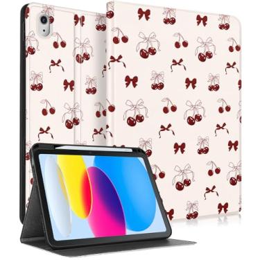 Imagem de Wazzasoft for iPad A16 Case (11th) 2025,for iPad 10th Generation 10.9 inch (2022) - Women Girls Cute Smart Folio Cover (Auto Wake/Sleep) with Build-in Pencil Holder for Apple Tablet,Bow Cherry