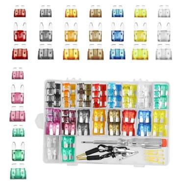 Imagem de MOXRUQ Kit sortido de fusíveis de carro de 306 peças, padrão e mini e perfil baixo Mini 2A 5A 7,5A 10A 15A 20A 25A 30A 35A Kit de fusíveis de lâmina com extrator de fusível e testador de circuito