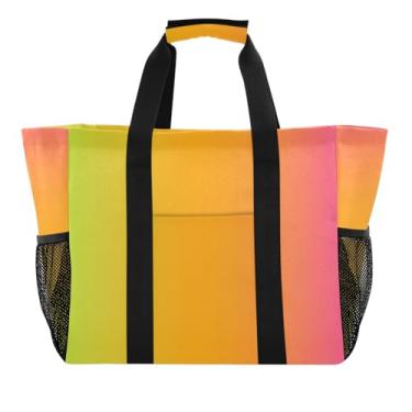 Imagem de ODAWA Bolsas de praia de lona dobrável gradiente colorido para uso diário e férias, sacola de lona para férias