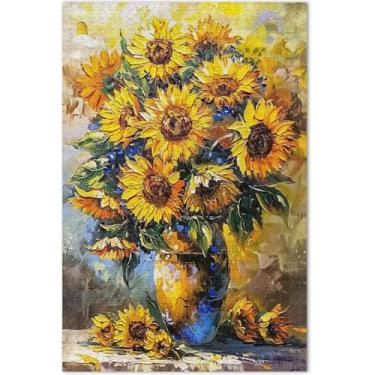 Imagem de Vaso de pintura de girassóis, 1000 peças, quebra-cabeças para adultos, cenário floral, natureza, quebra-cabeça, elefante branco, presentes de festa