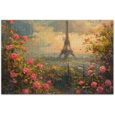 Imagem de Quebra-cabeça de cena parisiense Torre Eiffel 500 peças adultos flor pintura animal quebra-cabeças difíceis presentes de festa elefante branco, 50 x 35 centímetros