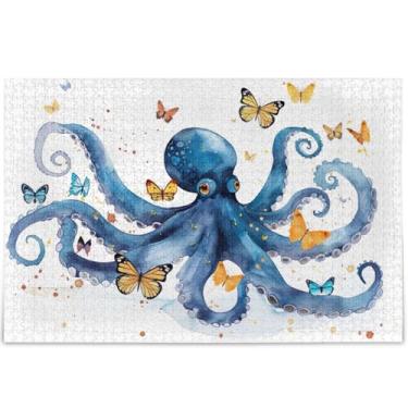 Imagem de Quebra-cabeça fofo de polvo azul, 1000 peças para adultos, jogos tecnológicos, presentes legais para adultos, arte, brinquedo, pintura, 75 x 50 cm