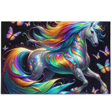 Imagem de Quebra-cabeças iridescentes de 1000 peças de cavalo de unicórnio para adultos, presentes tecnológicos, para adultos, impressão de arte animal, 75 x 50 cm