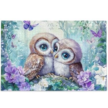 Imagem de Quebra-cabeça de corujas florais adultos com 500 peças, presentes para amantes, família, quebra-cabeça colorido exclusivo, pintura de arte floral personalizada, 52 x 37,8 cm