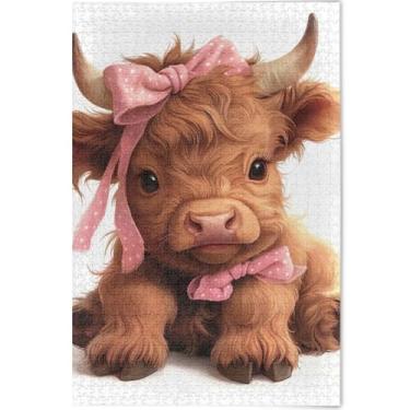 Imagem de Quebra-cabeça para adultos com estampa de vaca Highland fofa 500 peças divertido paisagem boba personalizada arte com estampa animal, 52 cm x 37,8 cm