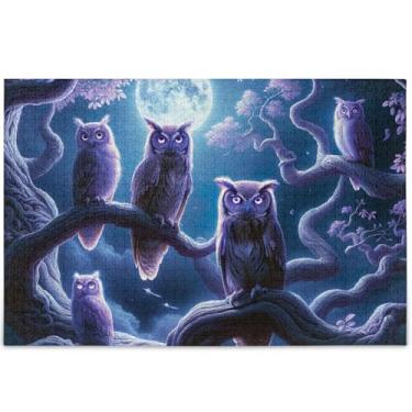 Imagem de Quebra-cabeça de corujas lavanda floresta 500 peças para presentes adultos para jogo de elefante branco personalizado arte divertida quebra-cabeça flor pintura animal, 52 cm x 37,8 cm