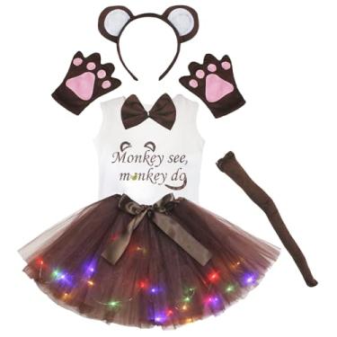 Imagem de Petitebella Monkey See Monkey Do Shirt Headband Brown Tutu 6pc Girl Costume 1-8y (Brown LED, 1-2 Years)