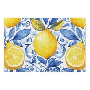 Imagem de Quebra-cabeça para adultos com estampa floral azul limão 500 peças impressão de arte animal personalizada quebra-cabeça cena de inverno branco presentes de festa de elefante, 51 x 35 centímetros