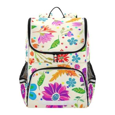 Imagem de Joisal Back to School Bag Custom Colorful Flowers Leaves Beige Girls' Backpack for Kids Lightweight Bookbags Elementary Boys Backpacks Cartoon, 18L