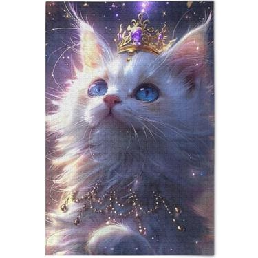 Imagem de Quebra-cabeça de gato fofo de gatinho branco 500 peças para adultos cenário floral arte cena natureza quebra-cabeça personalizado jogo técnico presentes, 52 cm x 37,8 cm