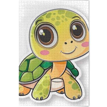 Imagem de Quebra-cabeça de tartaruga fofa de desenho animado de 1000 peças para adultos, jogos engraçados, presentes para a família, quebra-cabeça divertido, pintura animal, 75 x 50 cm