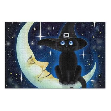 Imagem de Quebra-cabeça de 500 peças para adultos, elefantes brancos, presentes paisagem, paisagem floral, bruxa, gato, lua, 51 x 35 cm