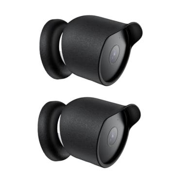 Imagem de Pacote com 2 capas para Google Nest Cam externa ou interna (bateria, 2ª geração), capa protetora de silicone macio, à prova de choque, à prova d'água (preto)