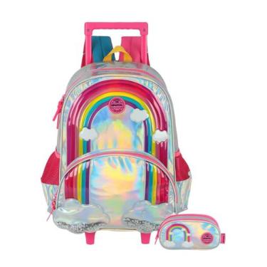Imagem de Kit Escolar Arco-Íris Mochila Rodas Costas + Estojo Triplo - Up4you