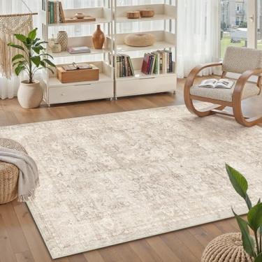 Imagem de WondRg Tapete de área lavável bege 10 x 15 cm para sala de estar, quarto, neutro, macio, antiderrapante, tapete antideslizante, vintage, para sala de jantar, berçário, escritório, ambientes internos