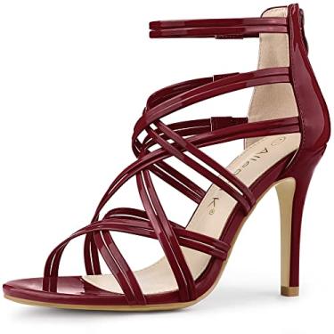 Imagem de Allegra K Sandálias femininas de bico aberto com salto agulha com tiras e cadarço, Borgonha, 38