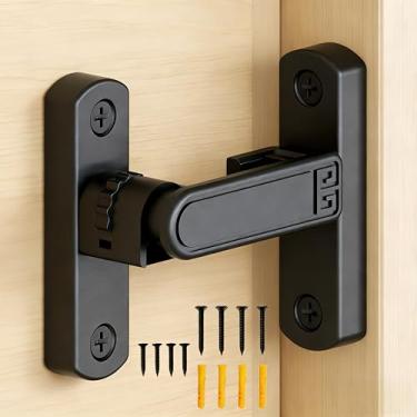 Imagem de Trava de porta de celeiro de 90/180 graus, fechadura deslizante ajustável, altura ajustável de 0 a 7 mm para armários, janelas, armários de bebidas, portão de madeira para galpão de cerca (preto)