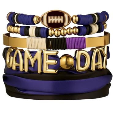Imagem de DoDoBeads Conjunto de pulseiras femininas para dia de jogo – 4 peças de joias empilháveis de futebol, acessórios versáteis para fãs de esportes para chapéu, bolsa e colar, Medium, Metal, Sem Pedra