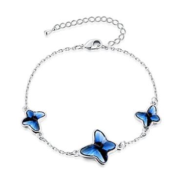 Imagem de Richapex Pulseira feminina de borboleta de presente de Dia dos Namorados banhado a ouro branco 18 k com pingente de borboleta com zircônia cúbica, 17cm*5cm, Cristal, Cristal