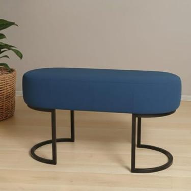 Imagem de Puff Banco Luna Versátil Bouclê Quarto Sala Decorativo (Azul c/Pé Preto)