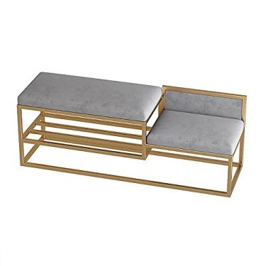 Imagem de Banco de sapatos, sapateira de 3 níveis com armazenamento, organizador de sapatos de entrada do norte da Europa, banco de entrada com prateleiras de malha e assento para hall de entrada, sala de estar