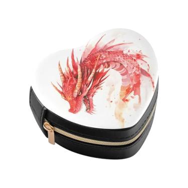 Imagem de Burbuja Caixa de joias em forma de coração de cabeça de dragão mini estojo de joias de viagem para mulheres e meninas, estojo portátil organizador de armazenamento para brincos, anéis, colares e