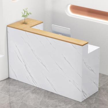 Imagem de Mesa de recepção moderna com gavetas trancáveis, mesa de balcão de escritório pequena com economia de espaço - direita B, 100 cm