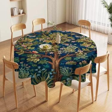 Imagem de Yearn Jear William Morris Toalha de mesa redonda de flores vintage, boêmio, floral, plantas, pássaros, tecido, capa de mesa moderna, lavável em poliéster para cozinha, jantar, festa, decoração de casa