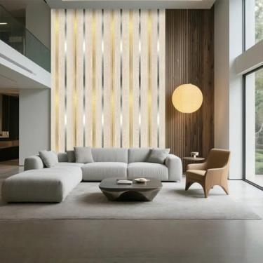 Imagem de ESSMOKO Papel de parede banhado a ouro falso grão de madeira efeito PVC adesivo de parede autoadesivo para sala de estar e cozinha papel de parede impermeável banhado a ouro brilhante 40 * 300 cm