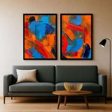Imagem de Kit 2 Quadros Decorativos Luxo Abstratos Arte Colorida Sala Hall Quarto 80x60 (03, Preto, 80x60)