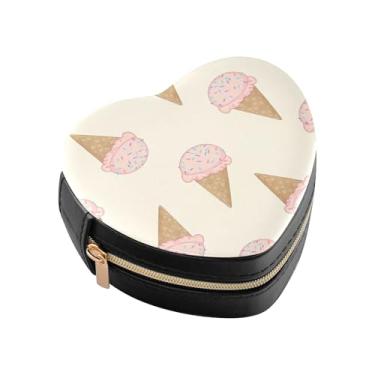 Imagem de Burbuja Caixa de joias em forma de coração de cone de sorvete, mini estojo de joias de viagem para mulheres e meninas, organizador portátil de armazenamento para brincos, anéis, colares e pulseiras